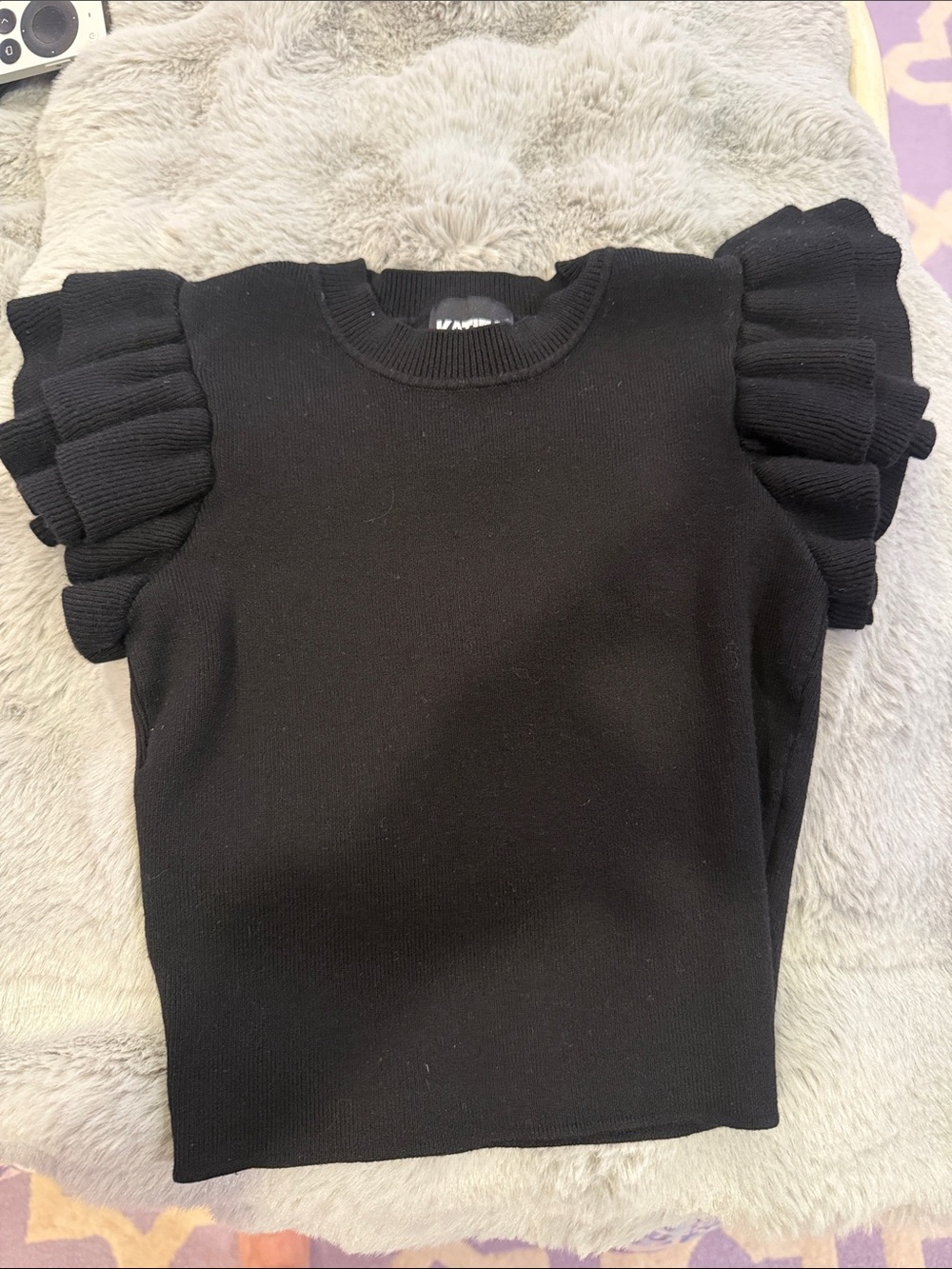 Katie J Black Ruffled Sleeve Knit Top